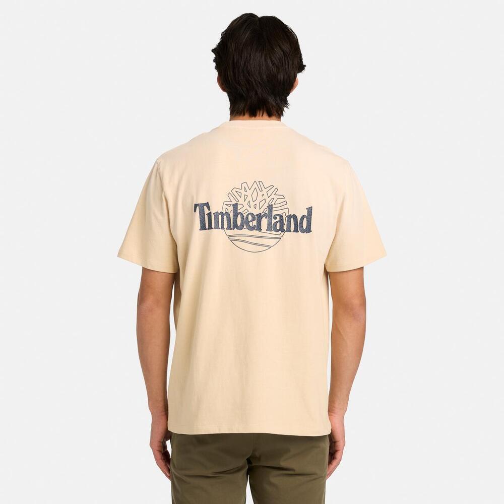 新品　男性ブランコ　オリジナルTシャツ　完売商品　バッグプリント　ベージュ　XL バック ツリーロゴ グラフィック 半袖 Tシャツ メンズ ｜【Timberland