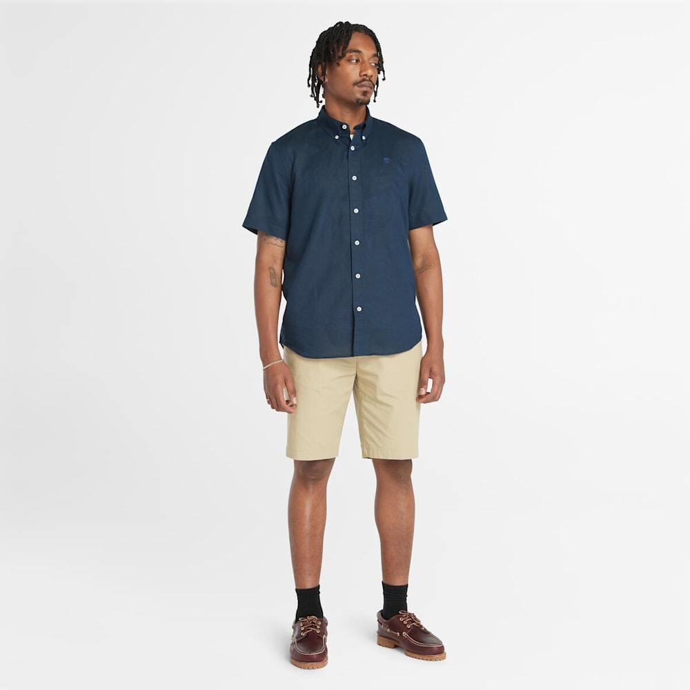 半袖 ラベル コットン リネン シャツ メンズ image number 1