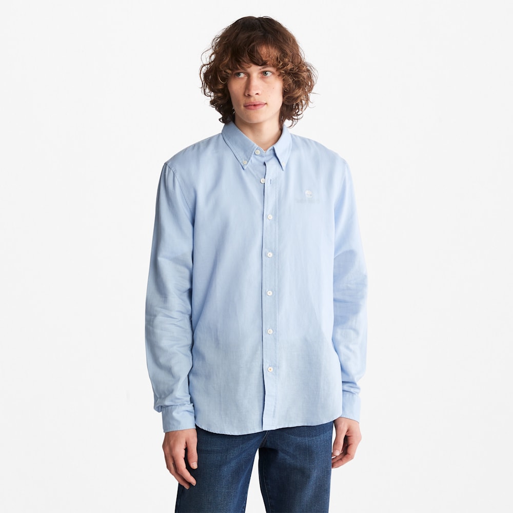 長袖 ラベル コットン リネン シャツ メンズ image number 0