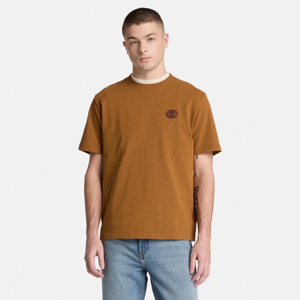 半袖レザー バッジ ヘビーウェイト  Tシャツ メンズ image number 1