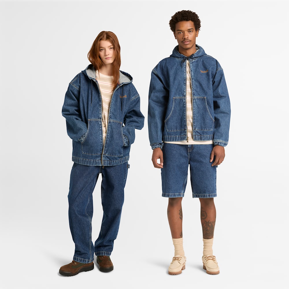 デニム フル ジップ フーデッド ボンバー ユニセックス image number 1