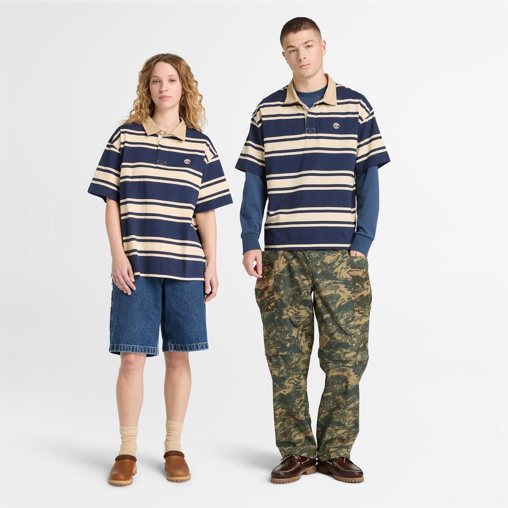 ストライプ ラグビー 半袖 ポロシャツ ユニセックス image number 1