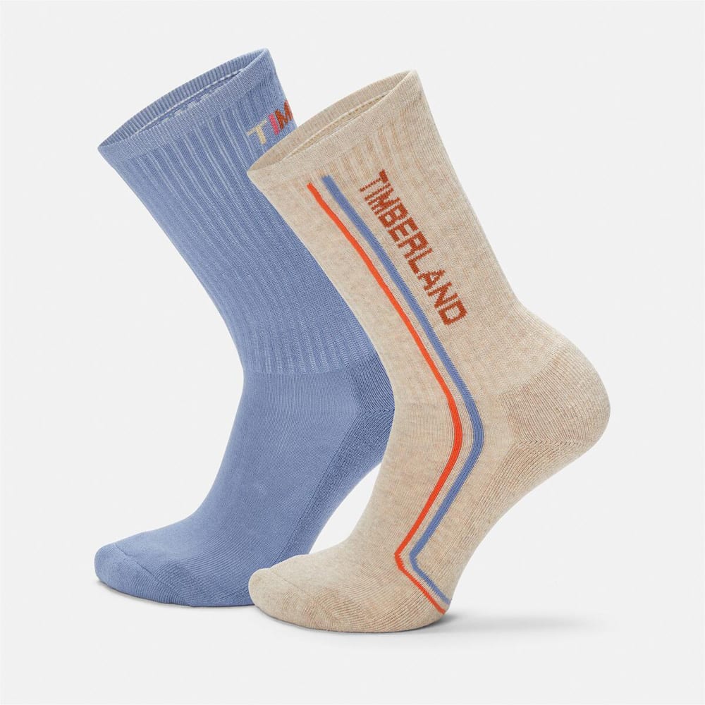 2ペア スローバック ストライプ ハイ クッション クルー ソックス レディース image number 0