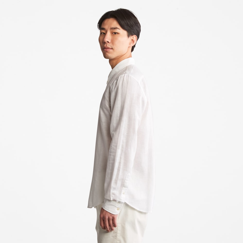メンズ 長袖 ラベル コットン リネン シャツ