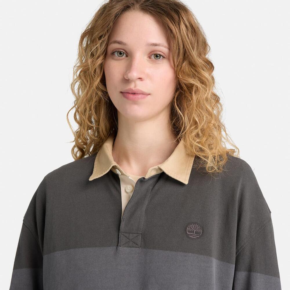 ストライプ ラグビー 長袖 ポロシャツ ユニセックス