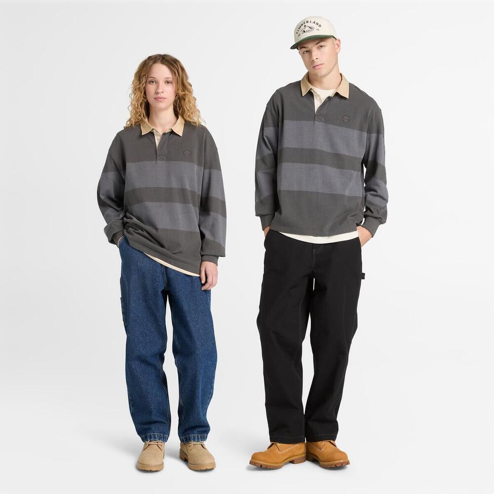 ストライプ ラグビー 長袖 ポロシャツ ユニセックス