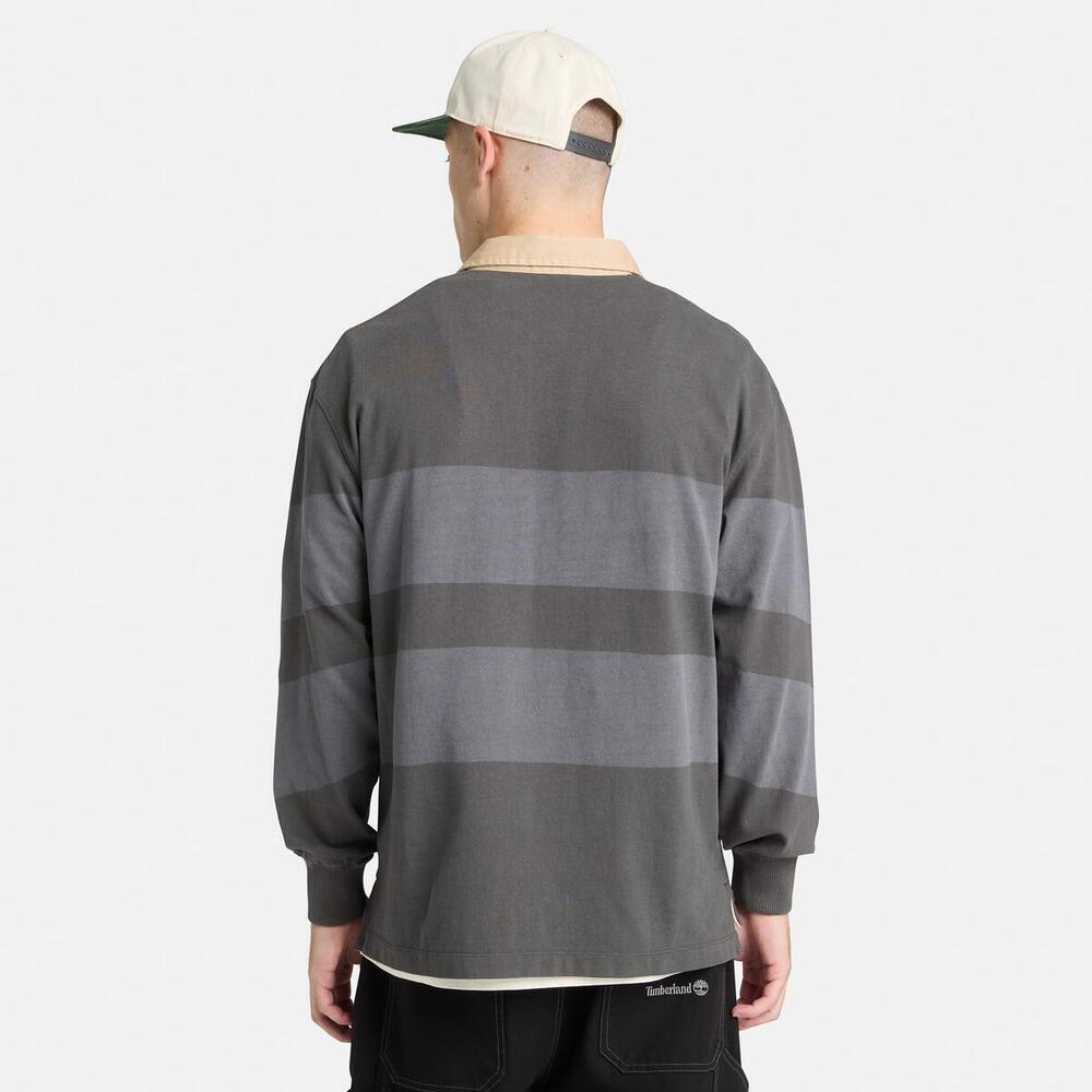 ストライプ ラグビー 長袖 ポロシャツ ユニセックス