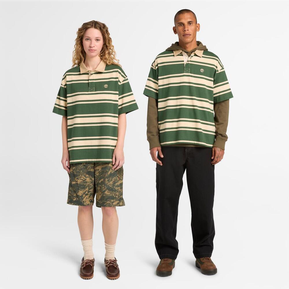 ストライプ ラグビー 半袖 ポロシャツ ユニセックス