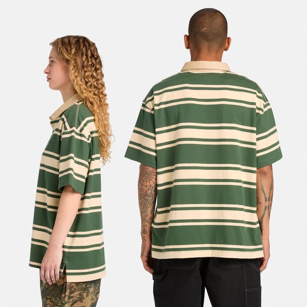 ストライプ ラグビー 半袖 ポロシャツ ユニセックス