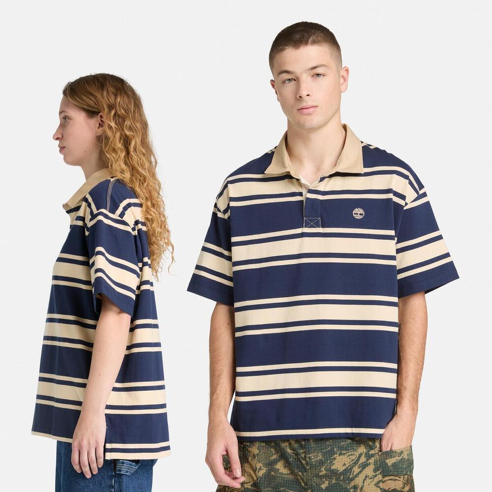 ストライプ ラグビー 半袖 ポロシャツ ユニセックス
