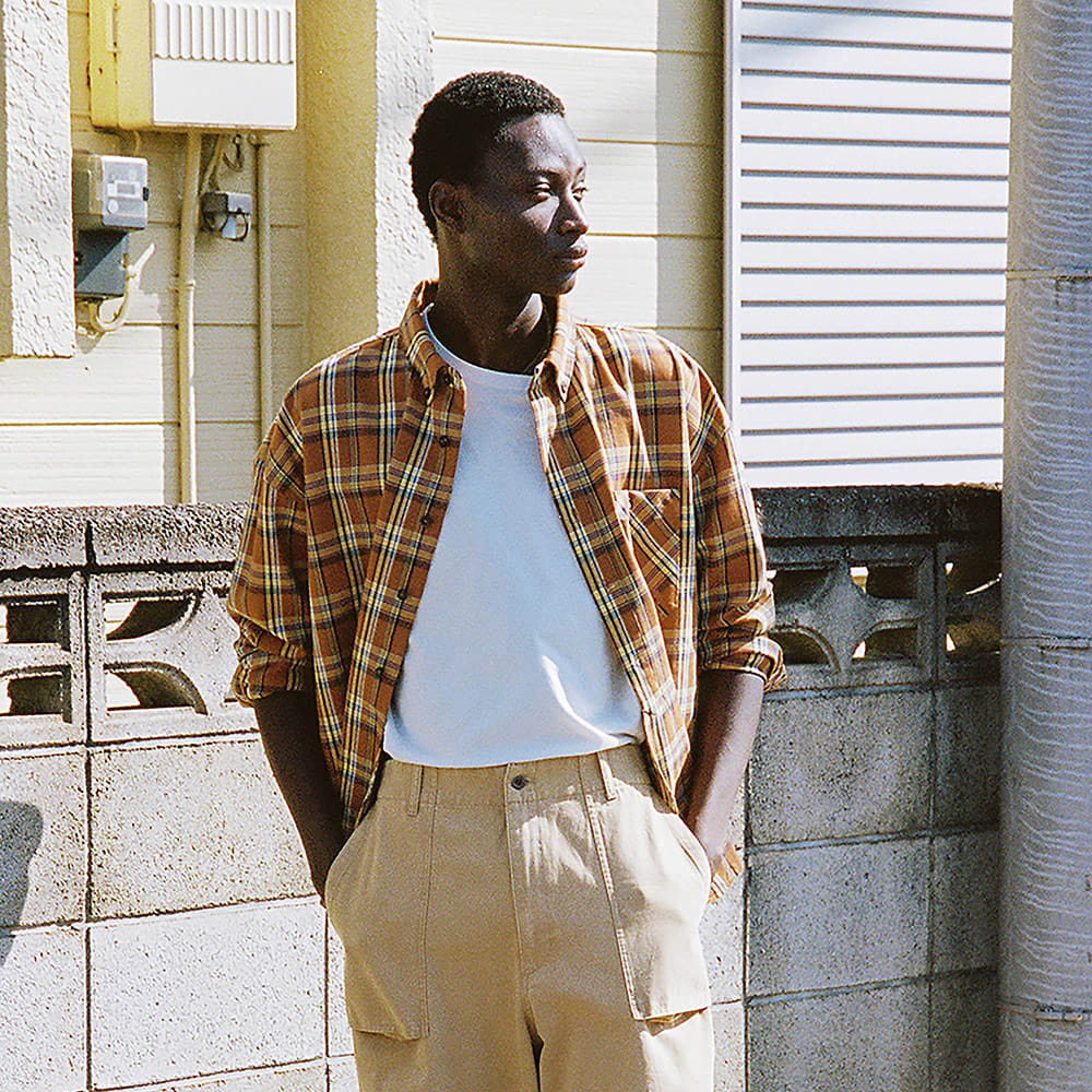 ヤーン ダイ プレイド 長袖 シャツ ユニセックス