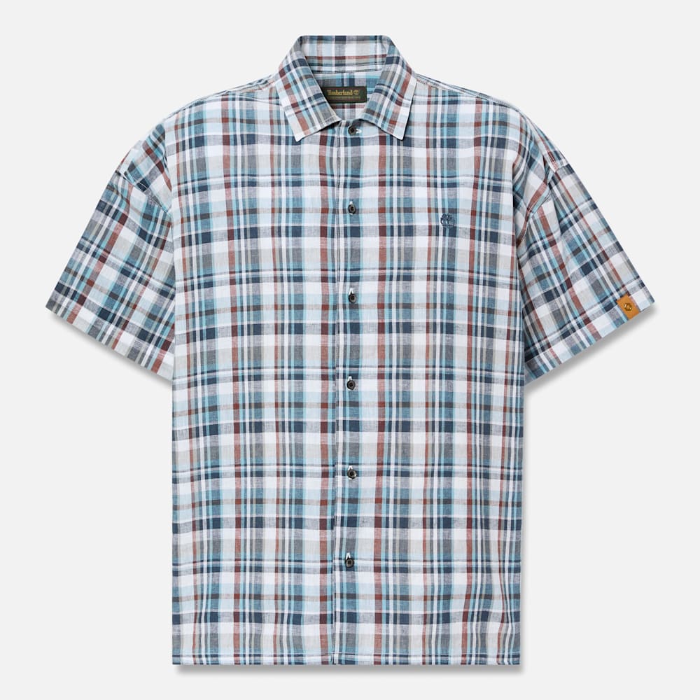 リネン ブレンド ヤーン ダイ プレイド 半袖 シャツ ユニセックス