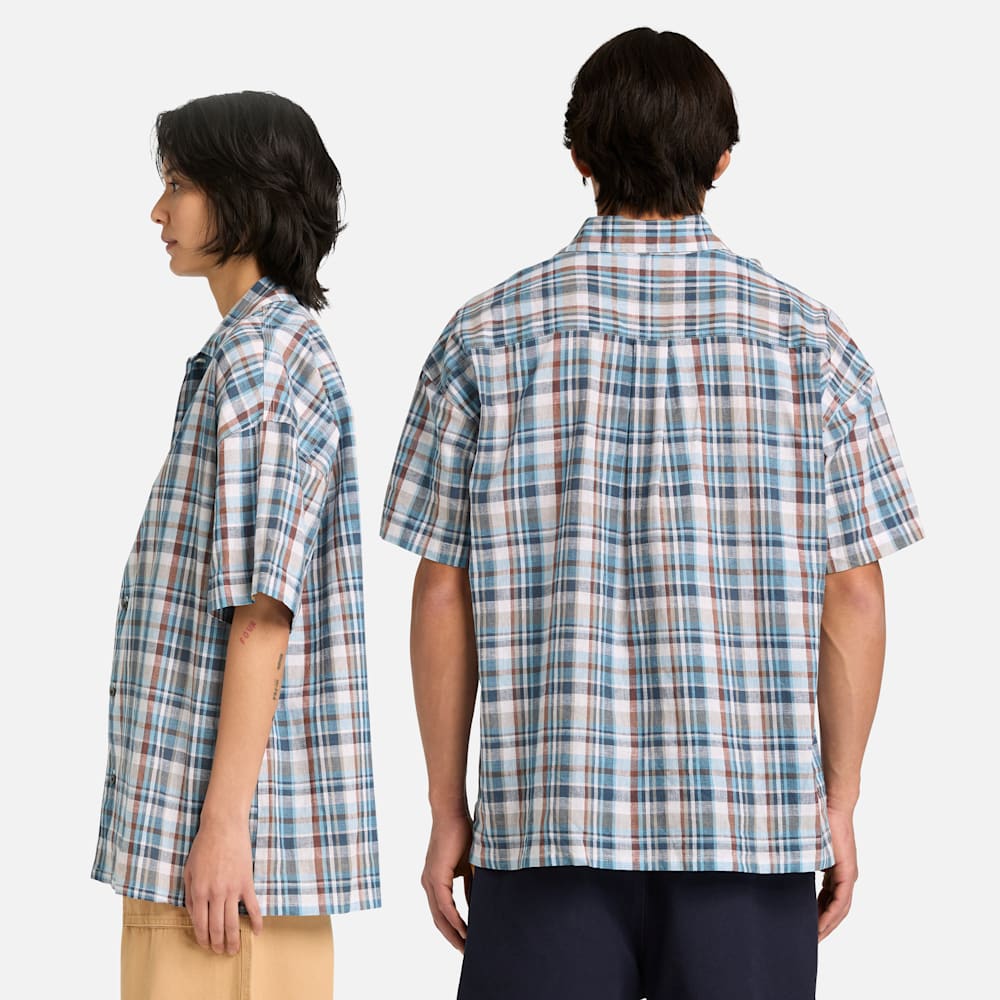 リネン ブレンド ヤーン ダイ プレイド 半袖 シャツ ユニセックス