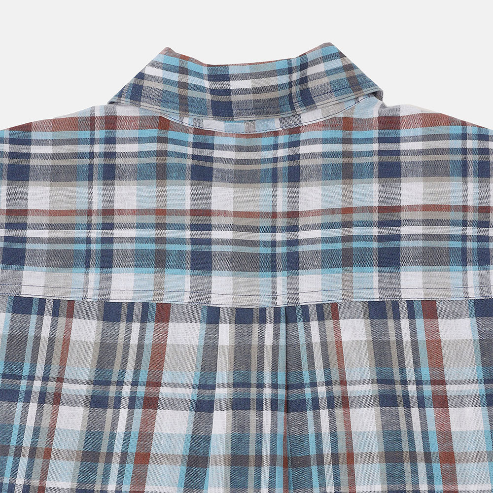 リネン ブレンド ヤーン ダイ プレイド 半袖 シャツ ユニセックス