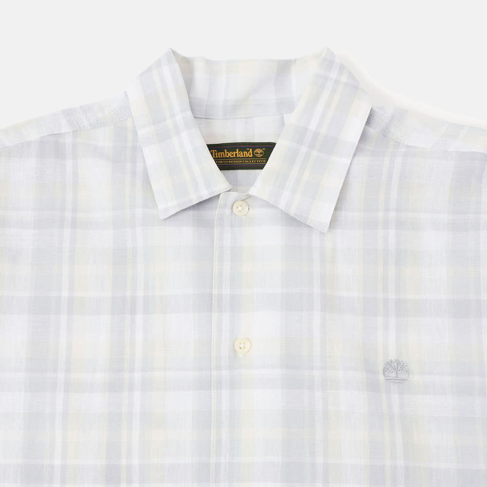 リネン ブレンド ヤーン ダイ プレイド 半袖 シャツ ユニセックス