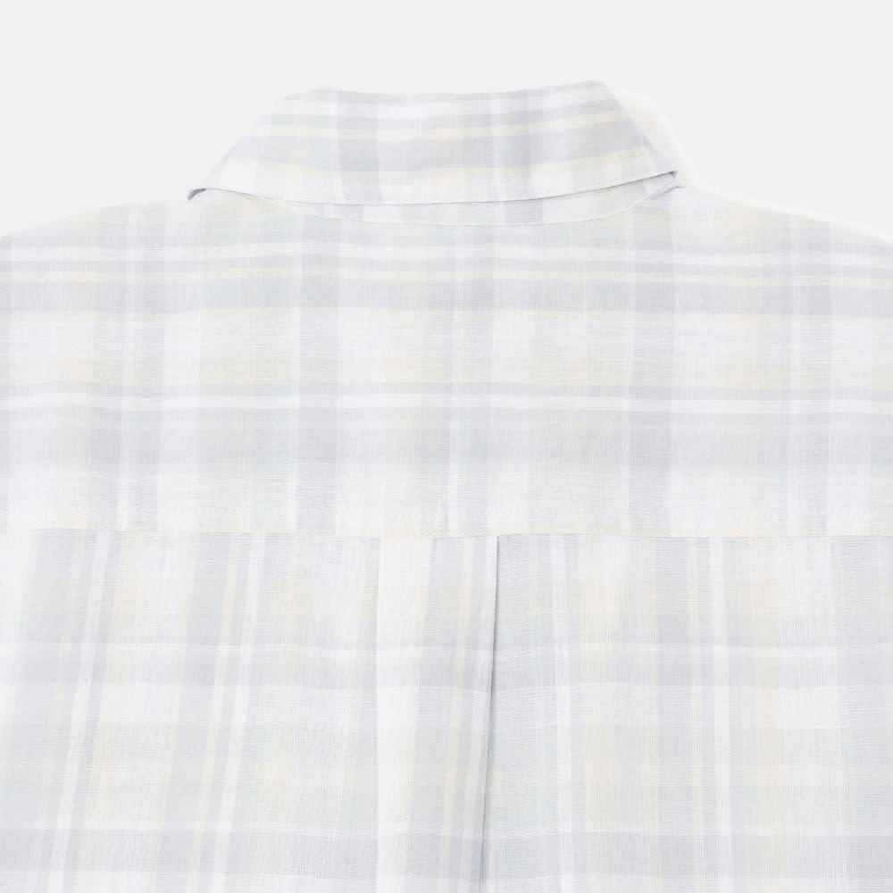 リネン ブレンド ヤーン ダイ プレイド 半袖 シャツ ユニセックス