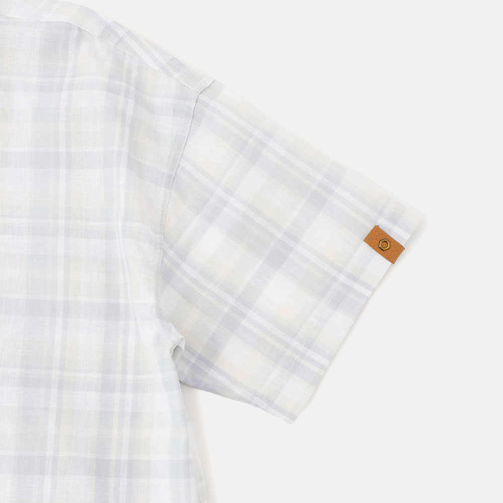 リネン ブレンド ヤーン ダイ プレイド 半袖 シャツ ユニセックス